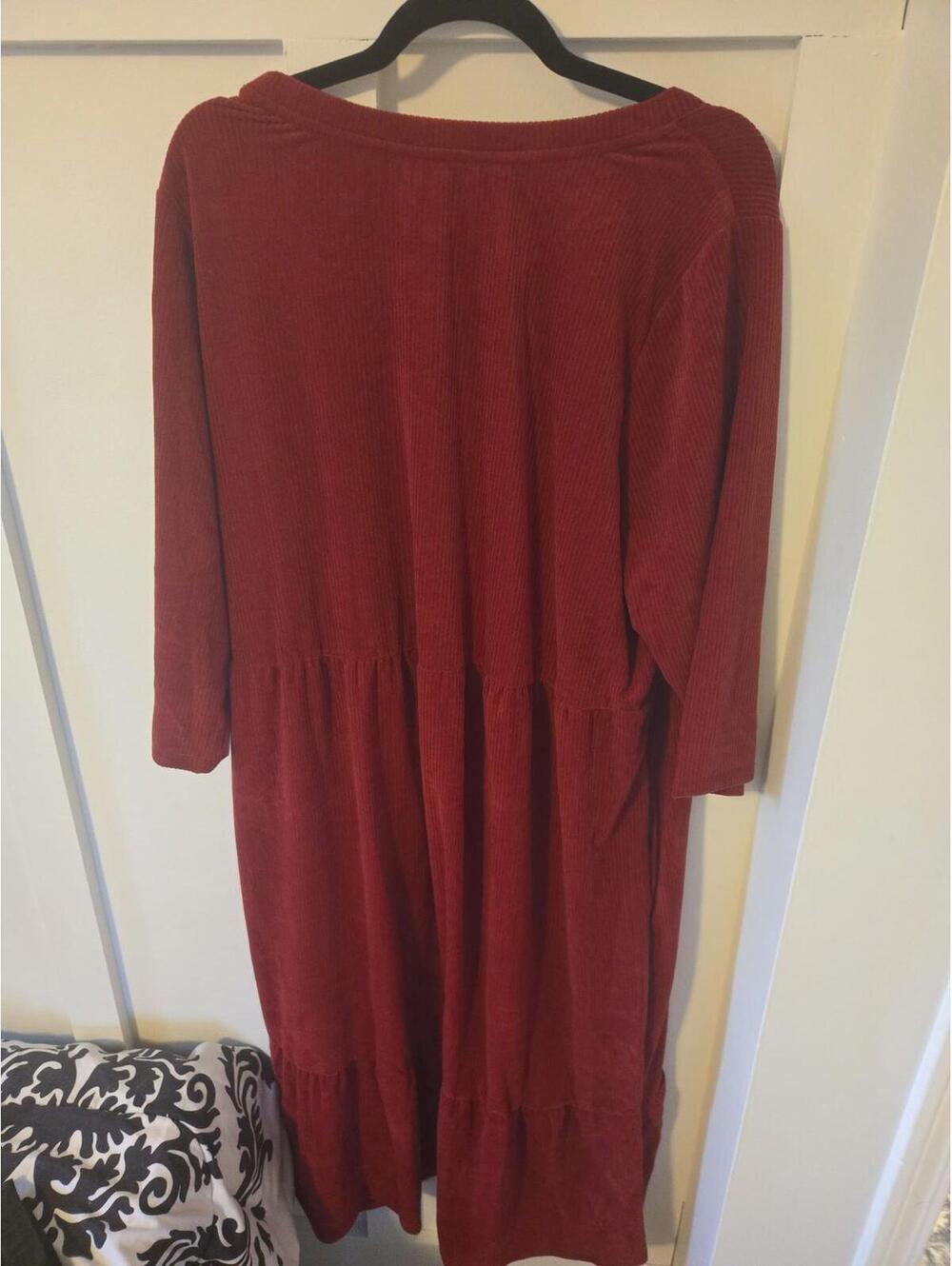 D&Co Heritage Burgundy Corduroy Tiered Midi Dress 2XL